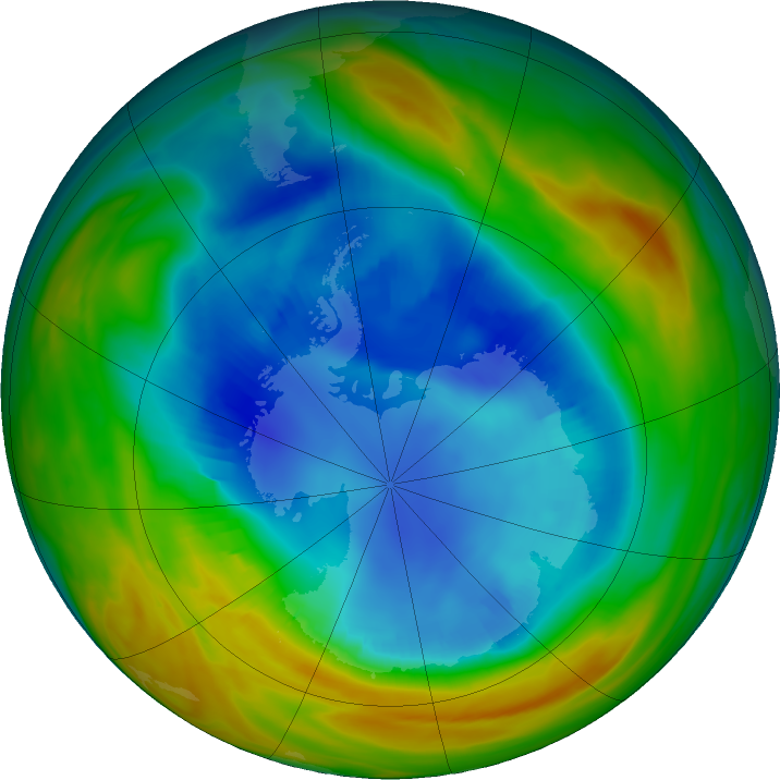 Antarctic ozone map for 20 August 2017